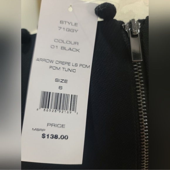 French Connection black arrow crepe Pom Pom slip tunic dress size 6 - Picture 8 of 10